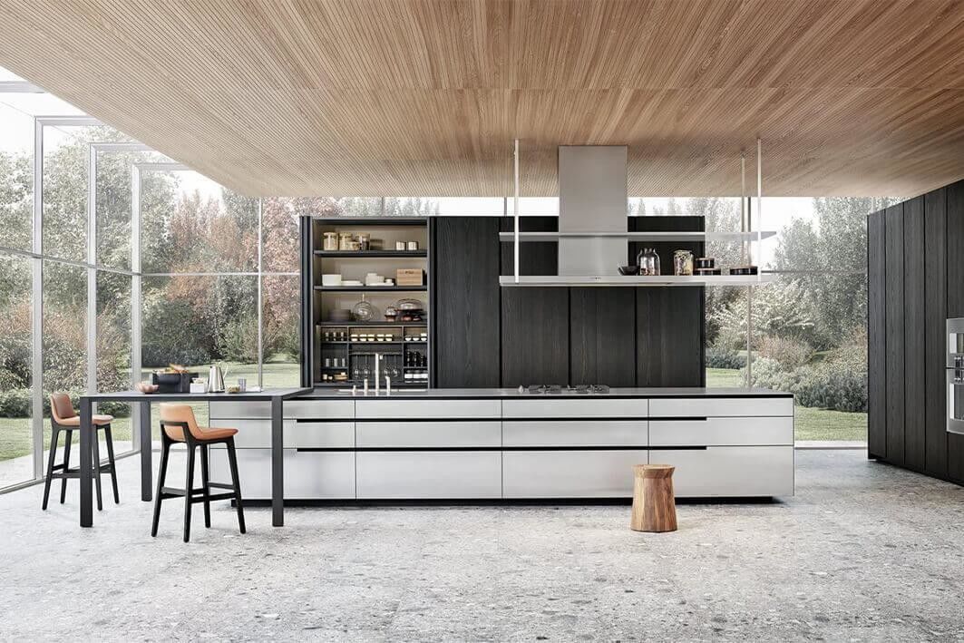 Moderno design cucina esterna armadietto di dispensa in colore nero con Bar e Blum hardware