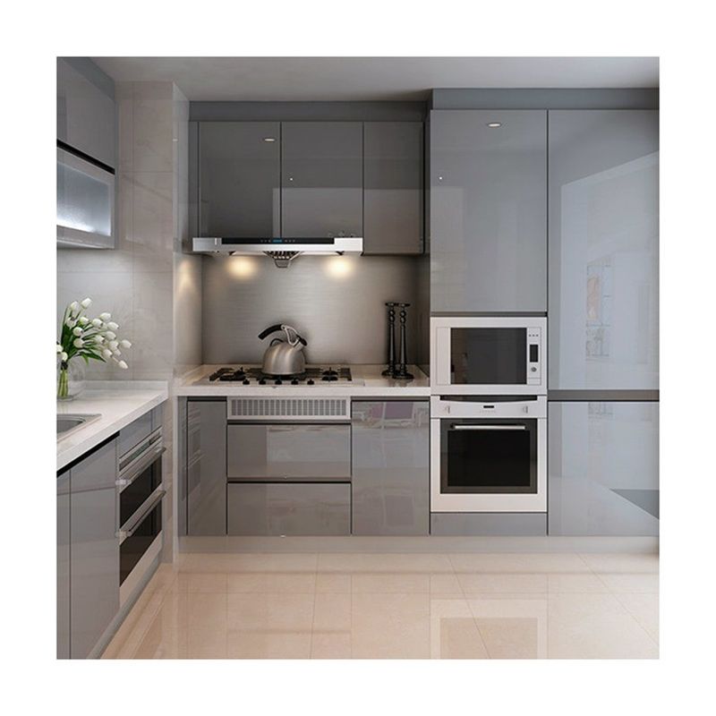 Moderno gabinetto da cucina interno Set con forma di isola grigia e porte in MDF a prezzi accessibili