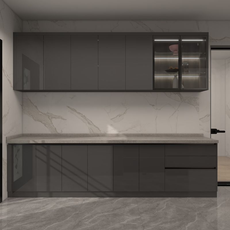 Moderno gabinetto da cucina interno Set con forma di isola grigia e porte in MDF a prezzi accessibili
