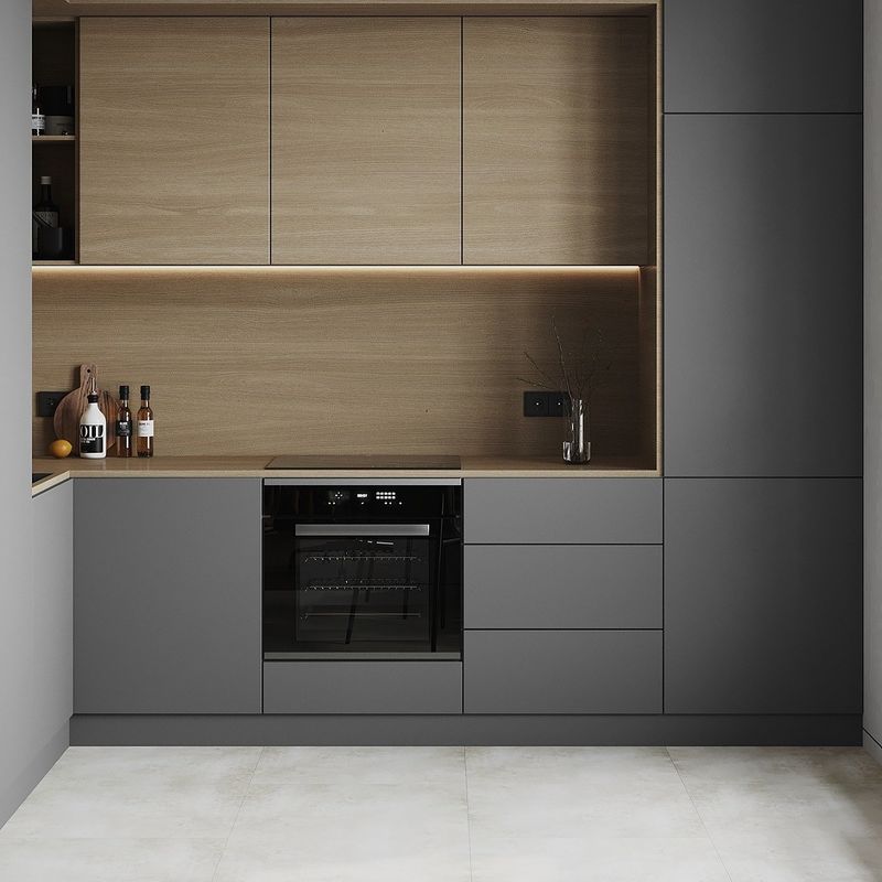 Mobili da cucina moderni con hardware Blum e design in legno a colori di facciata personalizzati