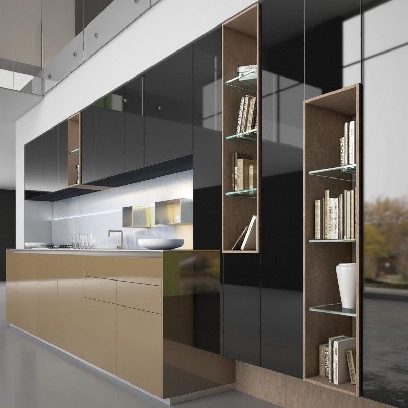 Cucina in vetro usato appeso nero Pvc stand-alone armadio con colore di rivestimento personalizzato