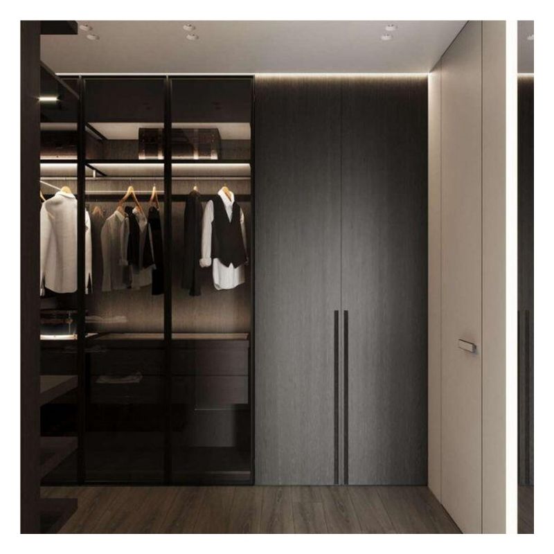 Pannello di porta di vetro nero Cornice di alluminio stile moderno luce lusso armadio per appartamento