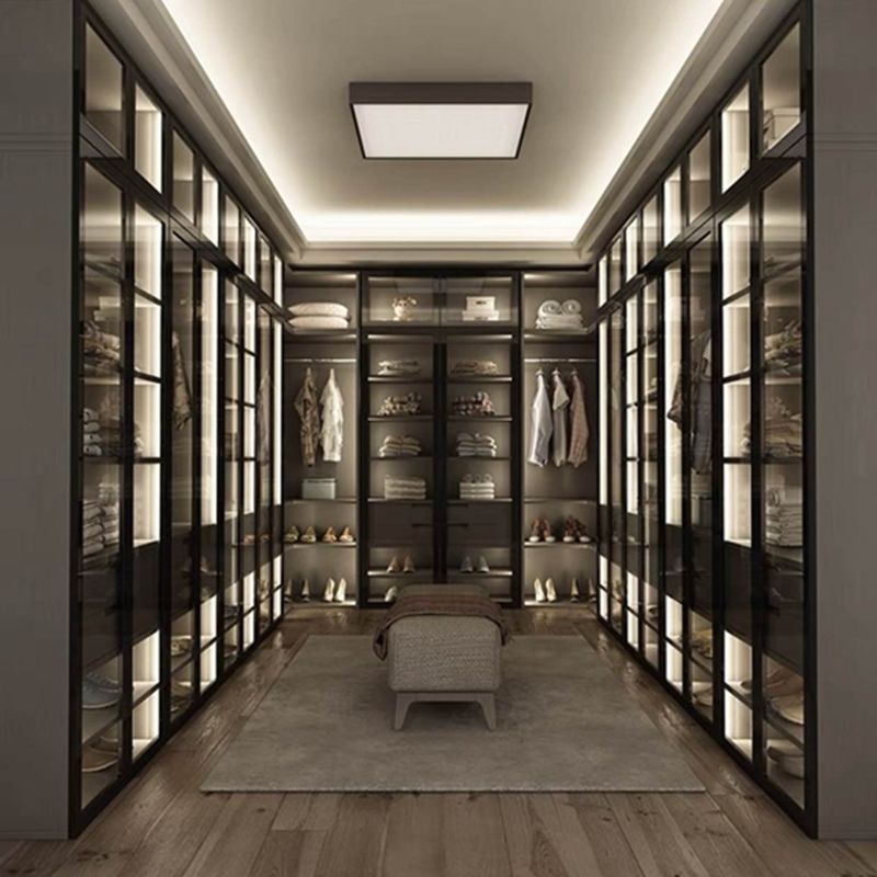 Pannello di porta di vetro nero Cornice di alluminio stile moderno luce lusso armadio per appartamento