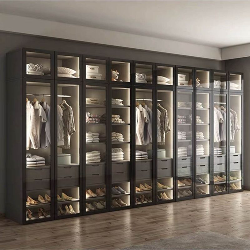 Pannello di porta di vetro nero Cornice di alluminio stile moderno luce lusso armadio per appartamento