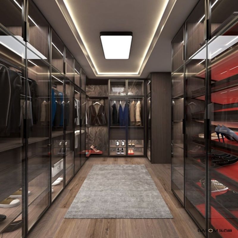 Pannello di porta di vetro nero Cornice di alluminio stile moderno luce lusso armadio per appartamento