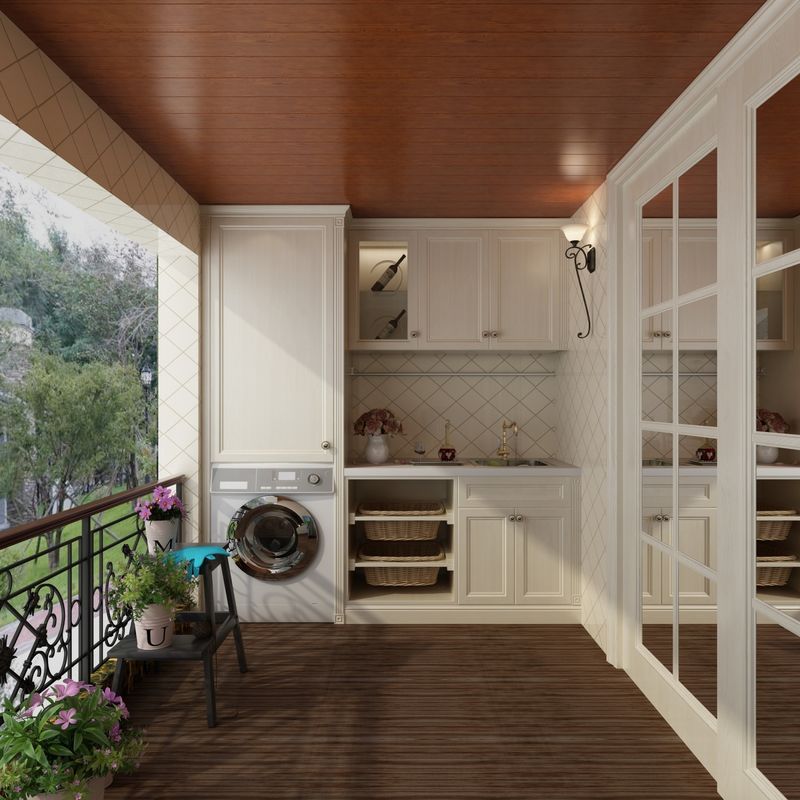 Arredamento di lavanderia in acciaio inossidabile di alta gamma in stile moderno con materiale per porte in compensato