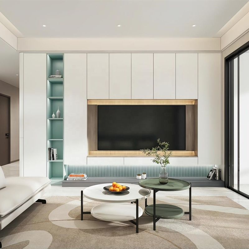 2022 Idee per la decorazione della parete interna della casa Moderno salotto in legno PANEL TV Design