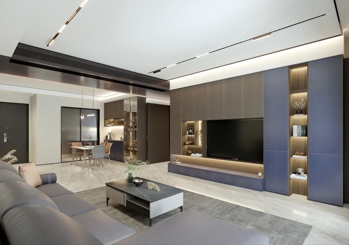 2022 Idee per la decorazione della parete interna della casa Moderno salotto in legno PANEL TV Design