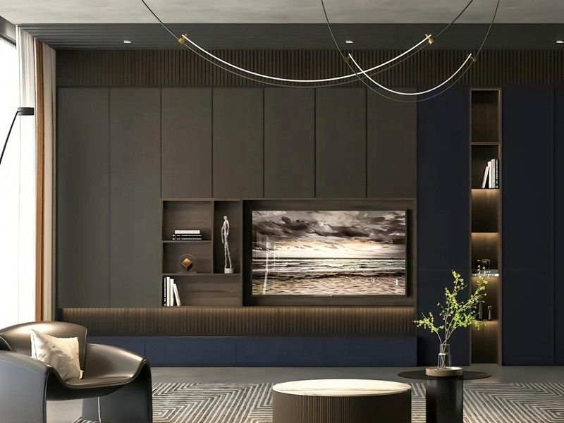 2022 Idee per la decorazione della parete interna della casa Moderno salotto in legno PANEL TV Design