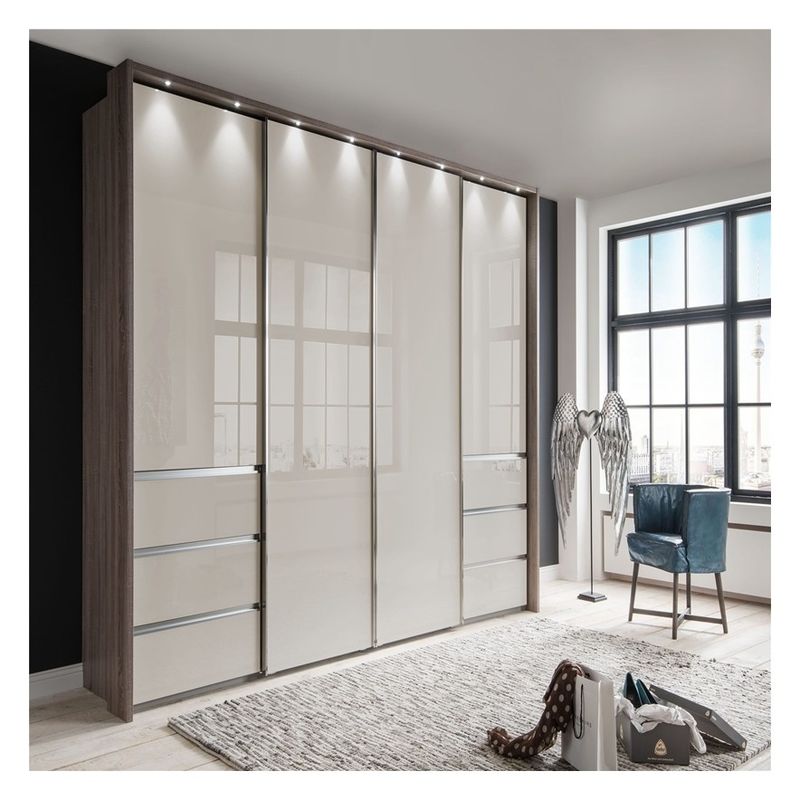 Abbigliamento su misura di design moderno Armadio con pannello di vetro nero e lacca specchio