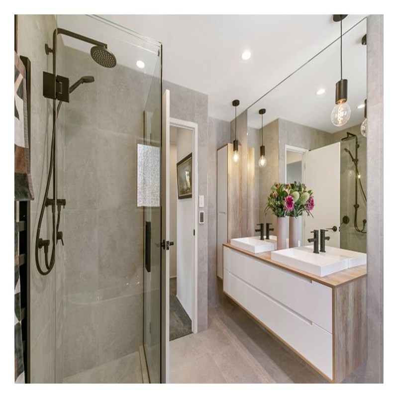 Armadio per il bagno acrilico ad alto lucido a colori personalizzati con doppio lavandino e montaggio a parete