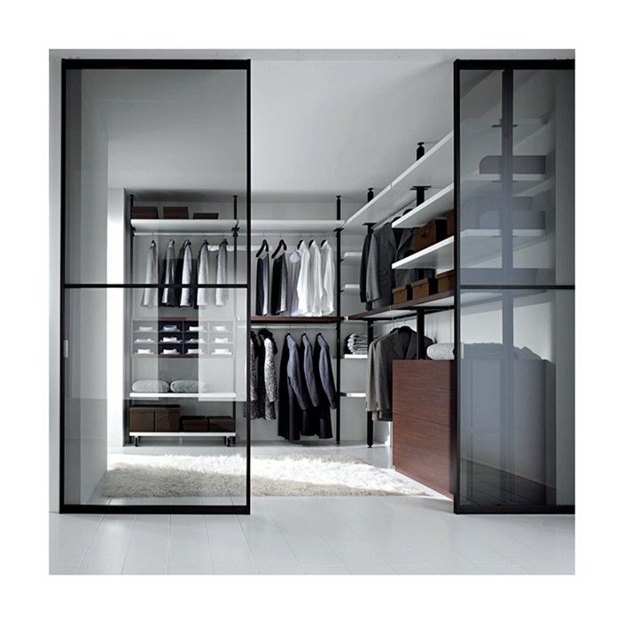 Moderno stile di design Armadio minimalista in legno con pannello di porta di vetro e striscia luminosa
