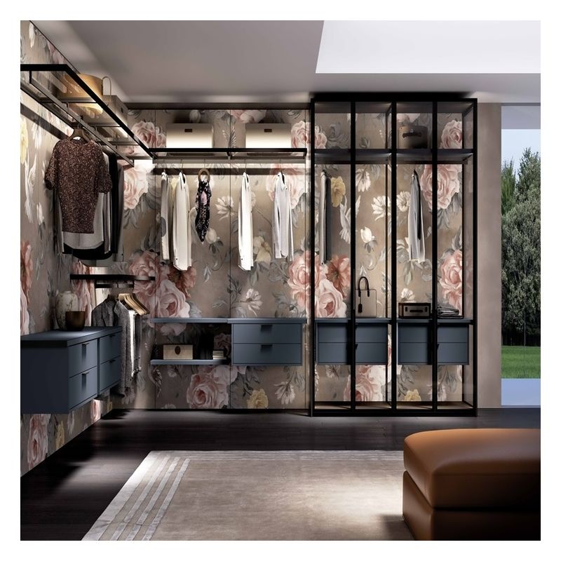 Moderno stile di design Armadio minimalista in legno con pannello di porta di vetro e striscia luminosa