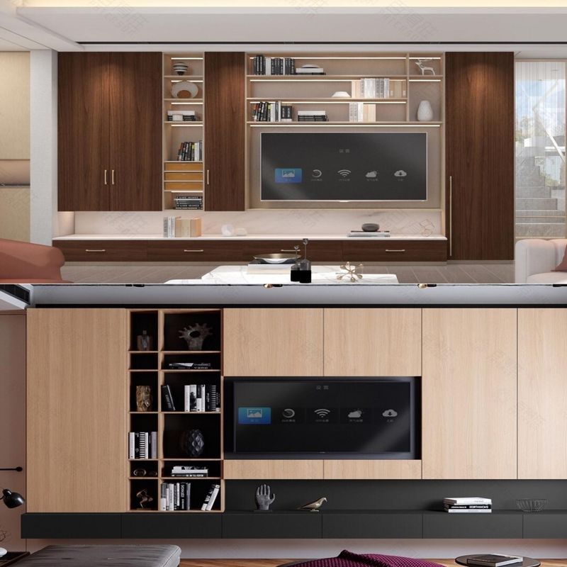 Reggiseno per TV di design moderno personalizzato per armadietto TV a parete in legno di fascia alta in appartamento