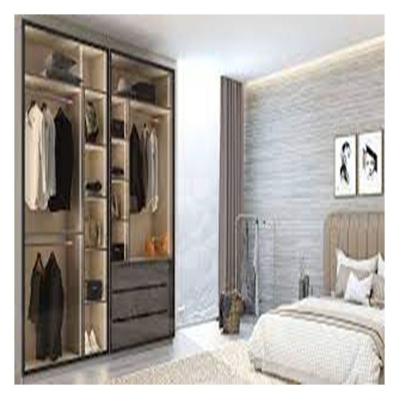 Armadio da letto in legno massello con pannelli di vetro personalizzati e porte scorrevoli in metallo