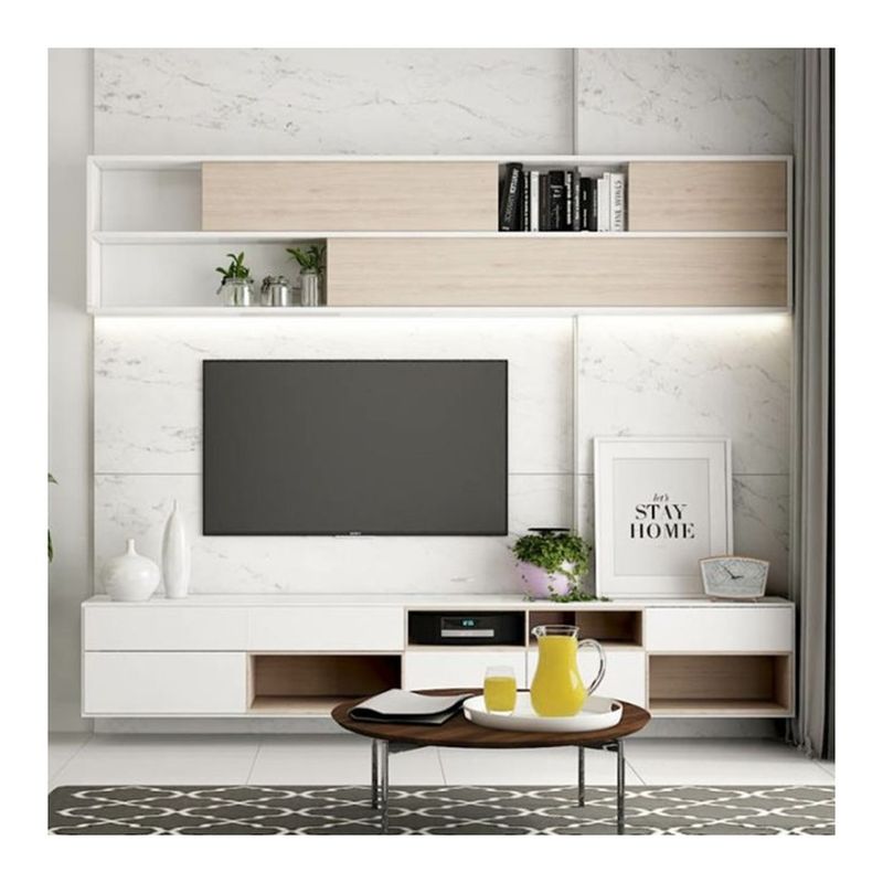 Unità di supporto TV montata a muro regolabile in legno per il design di salotti moderni di lusso