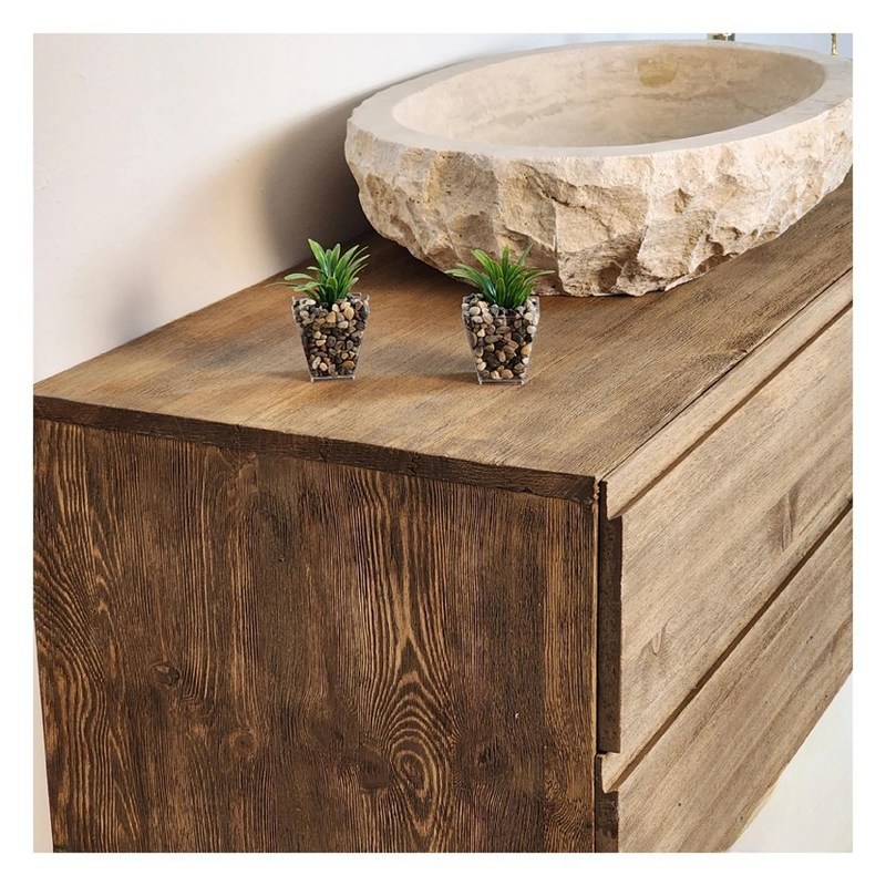 Armadio da bagno in legno massello con specchio d'argento e vanità in stile vintage