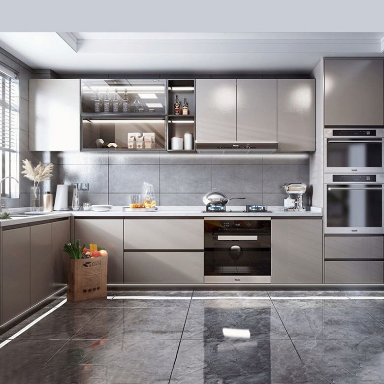 Mobili da cucina moderni ad alta lucentezza con pannello di porta a membrana in PVC