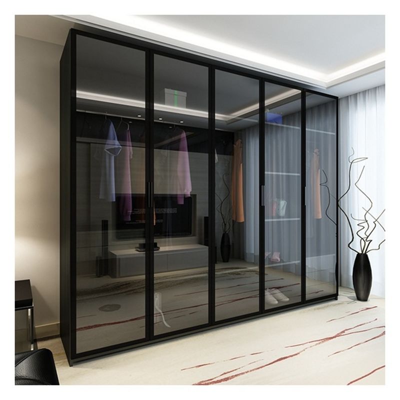 Home Arredamento Moderno Panelli di vetro in alluminio nero In legno massello Armadio con decorazione a barra leggera