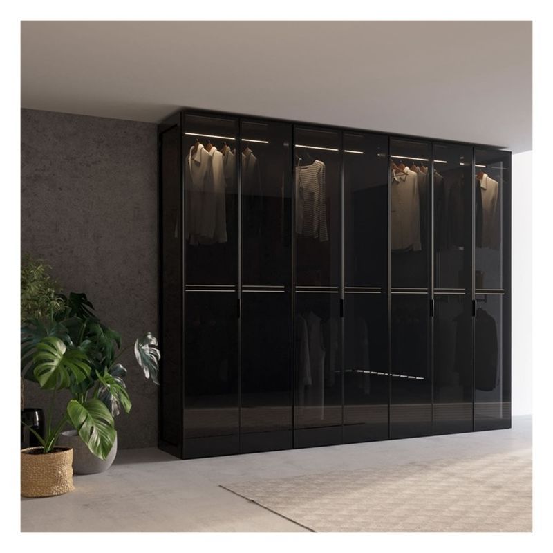 Home Arredamento Moderno Panelli di vetro in alluminio nero In legno massello Armadio con decorazione a barra leggera