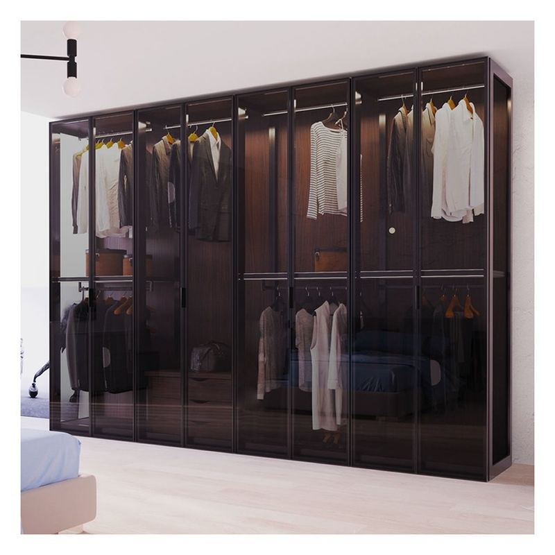 Home Arredamento Moderno Panelli di vetro in alluminio nero In legno massello Armadio con decorazione a barra leggera