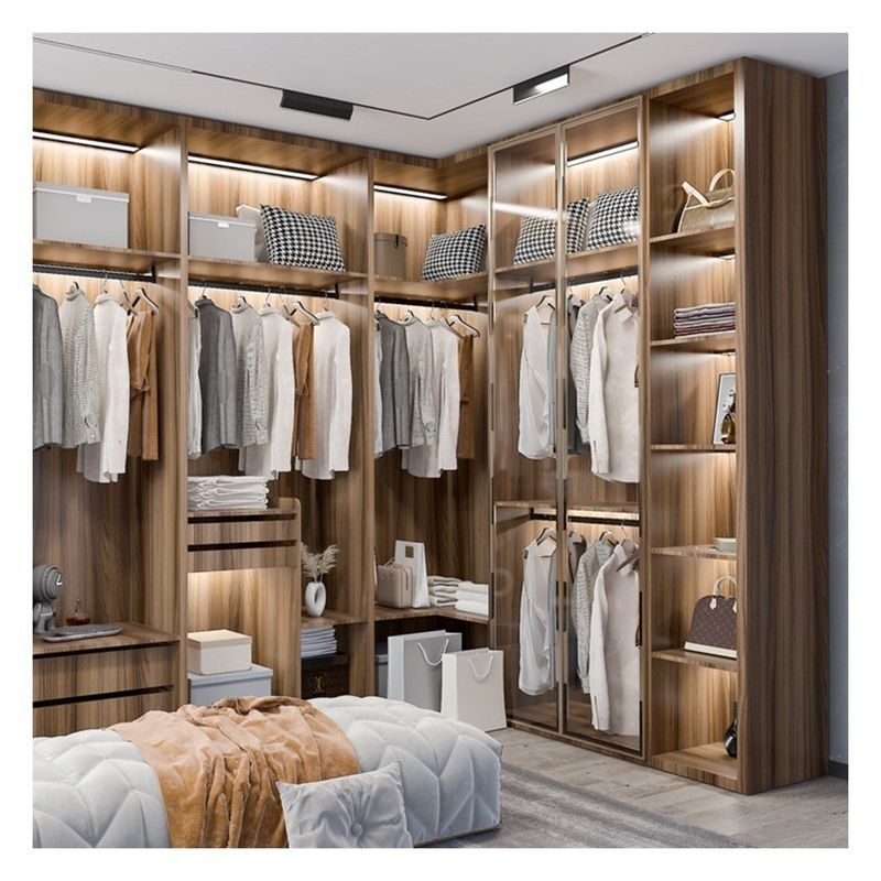 Home Arredamento Moderno Panelli di vetro in alluminio nero In legno massello Armadio con decorazione a barra leggera