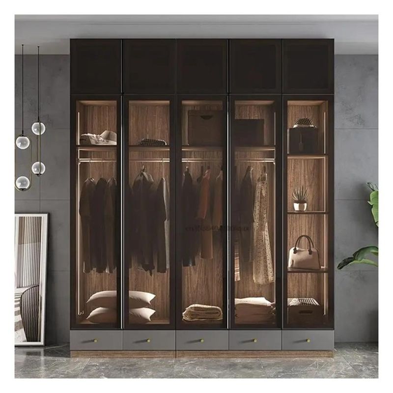 Home Arredamento Moderno Panelli di vetro in alluminio nero In legno massello Armadio con decorazione a barra leggera