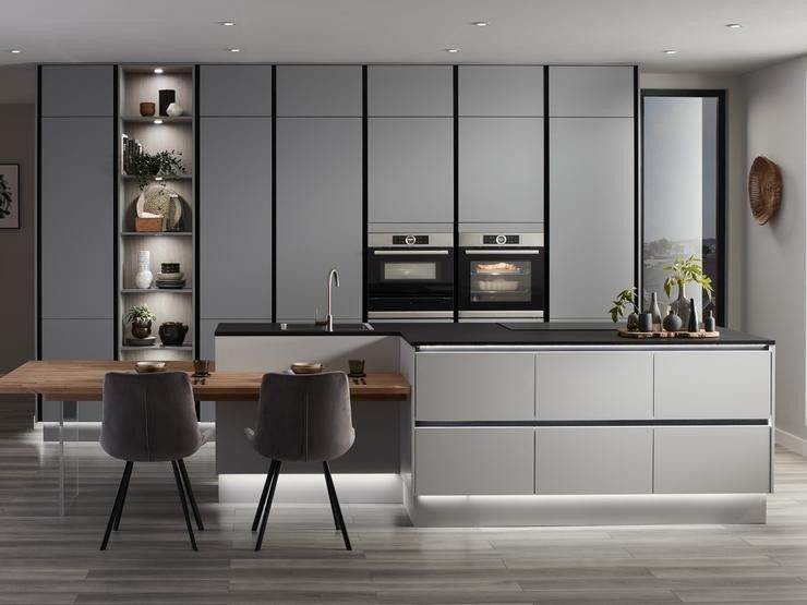 Arredamento da cucina in cartone di melamina di design moderno con combinazione di colori di rivestimento personalizzato