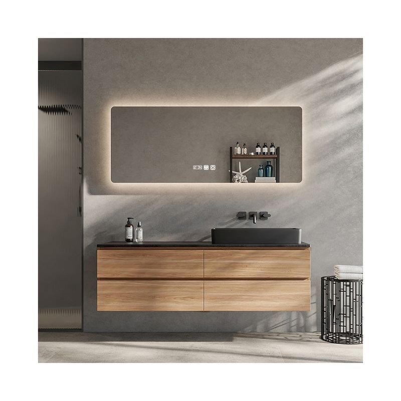 Set di vanità galleggiante per bagno su misura con lavandino e trattamento superficiale del pannello della porta in lacca