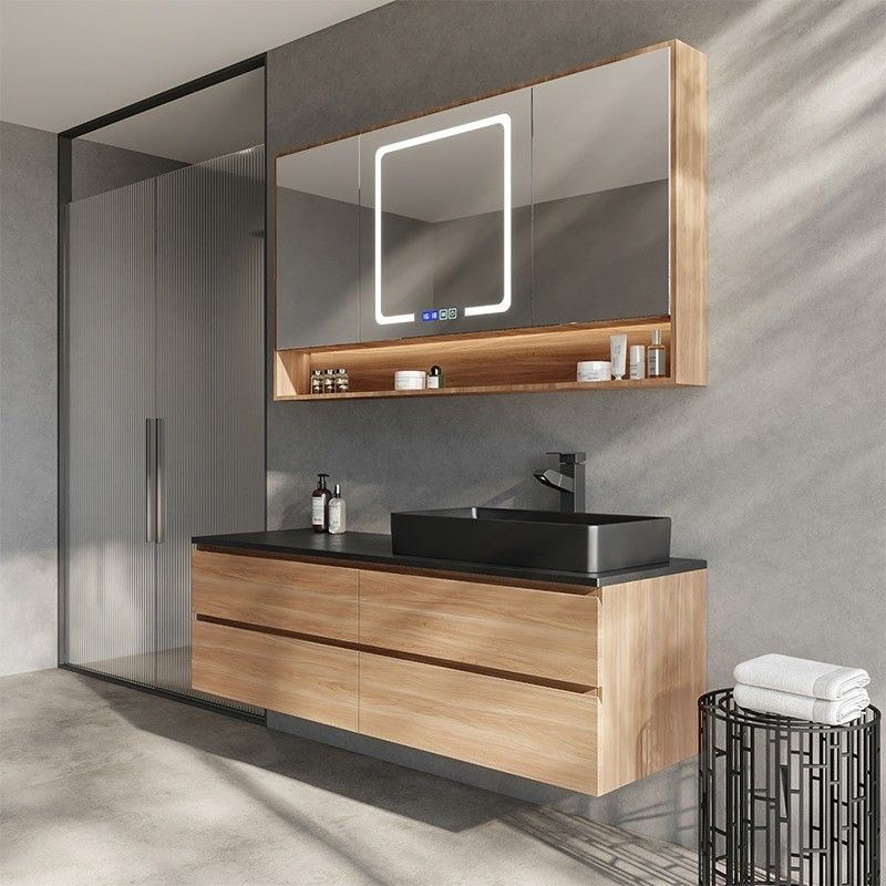 Set di vanità galleggiante per bagno su misura con lavandino e trattamento superficiale del pannello della porta in lacca