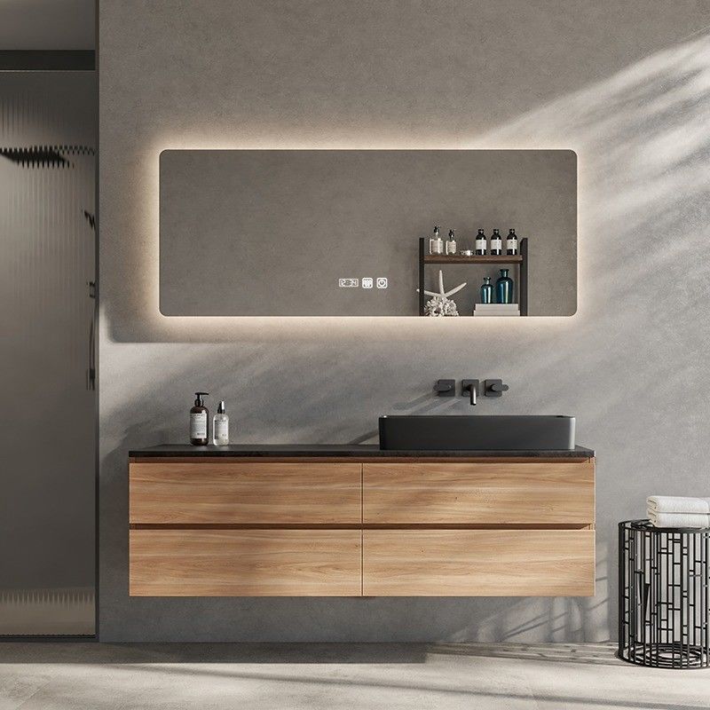 Set di vanità galleggiante per bagno su misura con lavandino e trattamento superficiale del pannello della porta in lacca