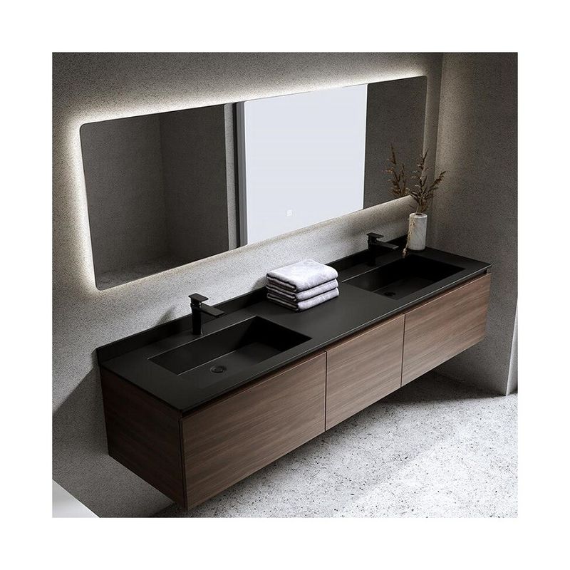 Moderno stile impermeabile Custom doppio lavandino muro appeso bagno vanità con specchio d'argento