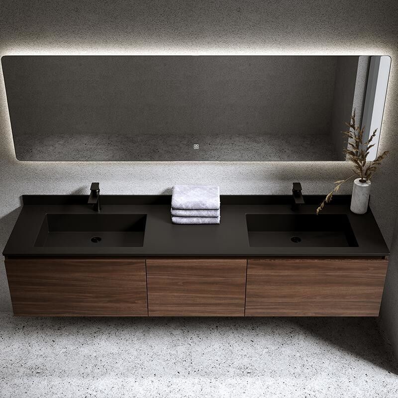 Moderno stile impermeabile Custom doppio lavandino muro appeso bagno vanità con specchio d'argento