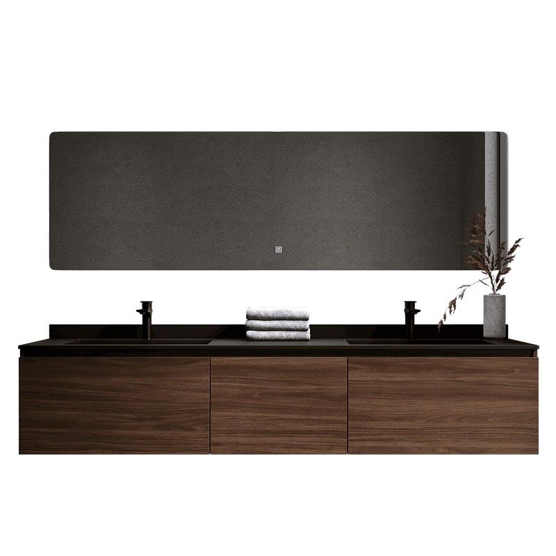 Moderno stile impermeabile Custom doppio lavandino muro appeso bagno vanità con specchio d'argento