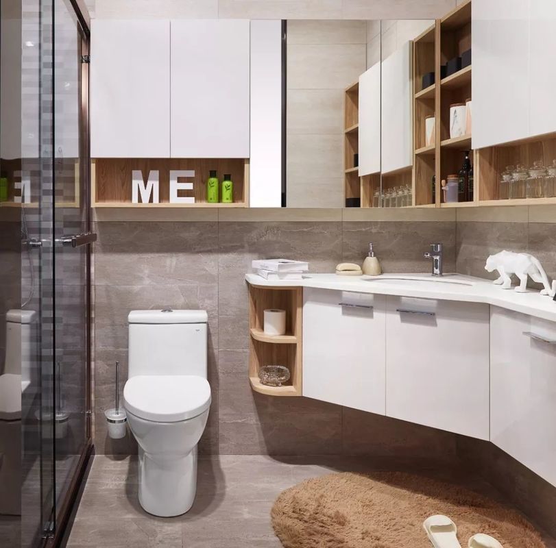 Moderno Nordico Corner Vanity gabinetti bagno con specchio di luce a LED e Vanity Combo