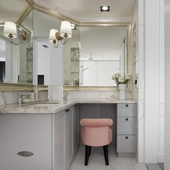 Moderno Nordico Corner Vanity gabinetti bagno con specchio di luce a LED e Vanity Combo