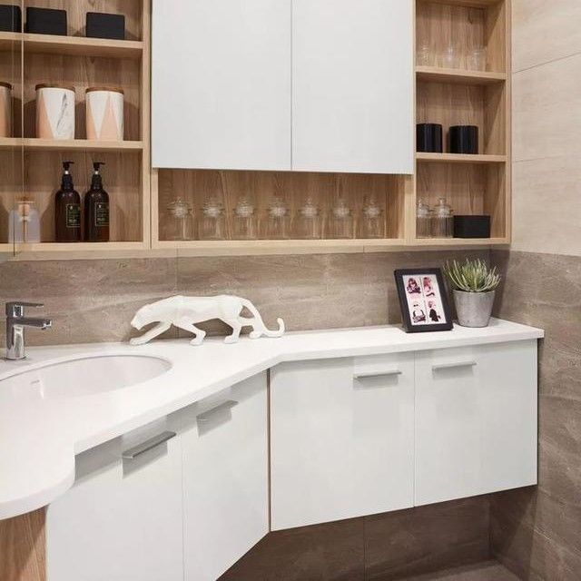 Moderno Nordico Corner Vanity gabinetti bagno con specchio di luce a LED e Vanity Combo