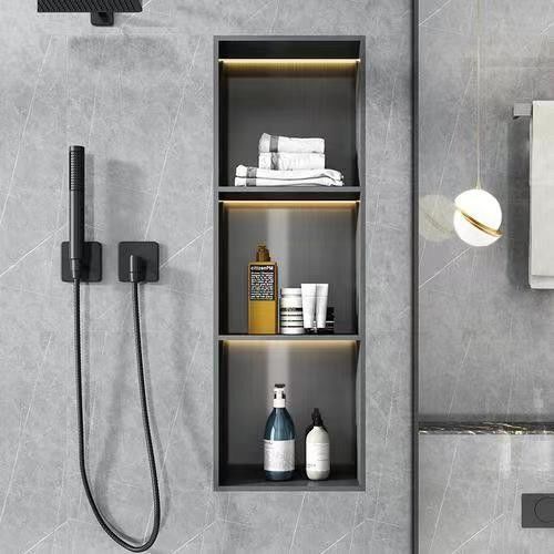 Arredamento per bagno a specchio galleggiante a telaio metallico con design senza maniglia