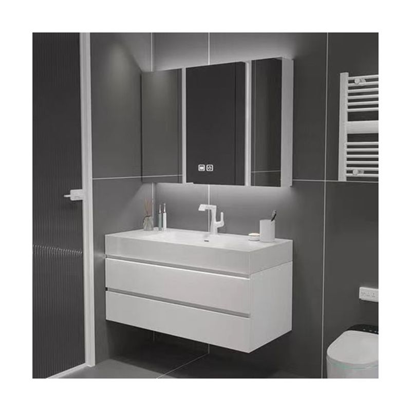 Moderno bagno bianco vanità combo con specchio e lavandino 38-46 pollici di marmo coltivato