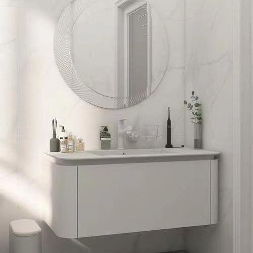 Moderno bagno bianco vanità combo con specchio e lavandino 38-46 pollici di marmo coltivato