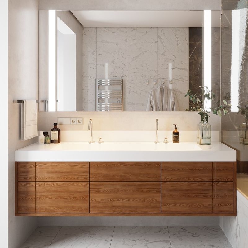 Rectangle LED Mirror Sink Floating Bathroom Cabinet Set con dimensioni personalizzate Vanity Combo