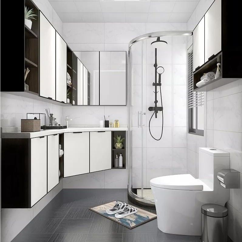 Armadio da bagno in legno montato a parete Slab Basin e LED Light Mirror 38-46 pollici Larghezza