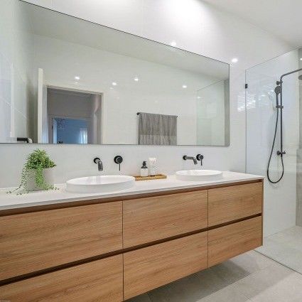 Armadio da bagno in legno montato a parete Slab Basin e LED Light Mirror 38-46 pollici Larghezza