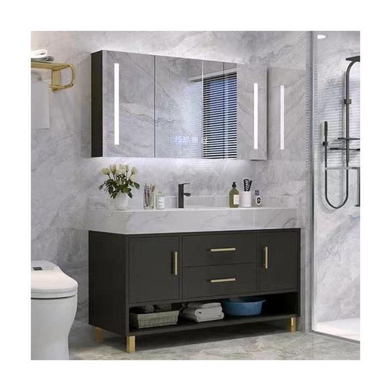 Appartamento Bagno Armadio Set Nordico Moderno Nero In Legno Specchiato In Parete Mobili Montati