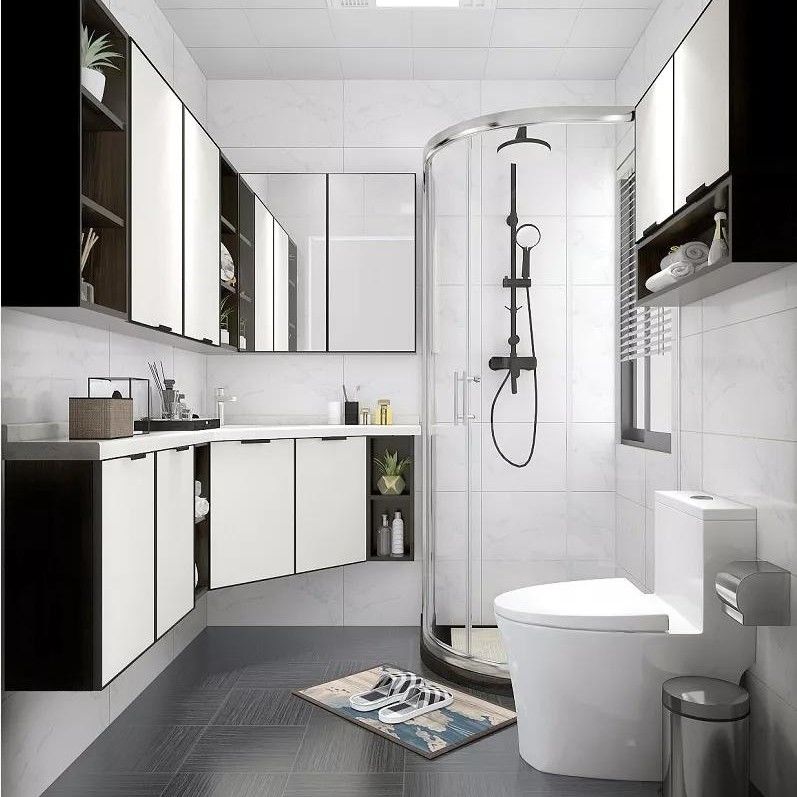 Appartamento Bagno Armadio Set Nordico Moderno Nero In Legno Specchiato In Parete Mobili Montati