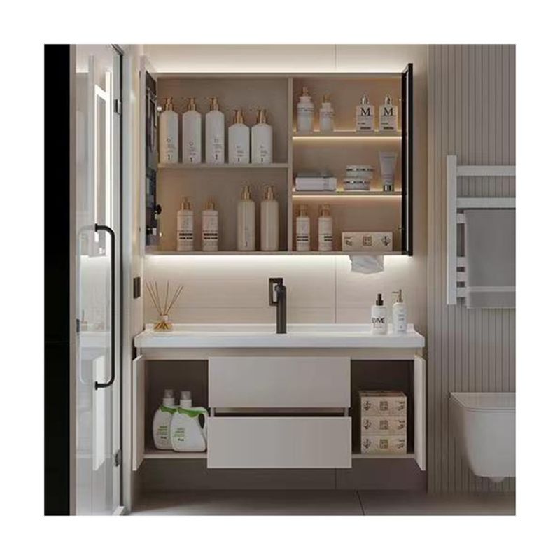 Disegno senza maniglia MDF Bagno Vanity Cabinet Set con cassetto e serbatoio di lavaggio specchio