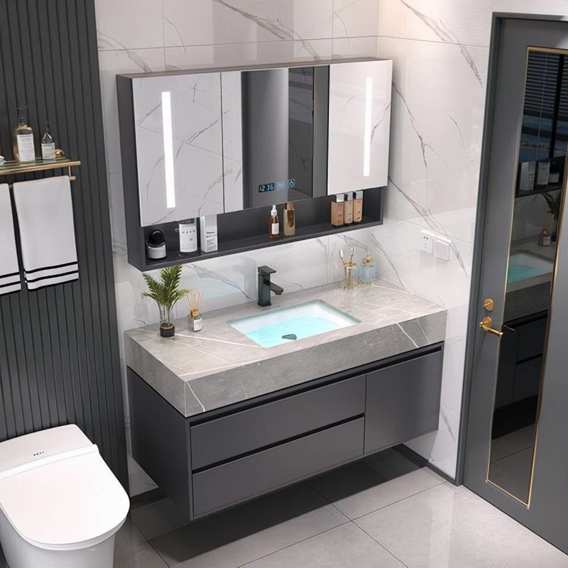 End Luxury Design Moderno 28 72 pollici Fluted PVC Membrana Stretta bagno galleggiante Vanità Armadio Set