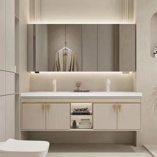 Vanità del bagno dell' hotel di lusso rettangolare con lavandino e cassetti di stoccaggio in design moderno