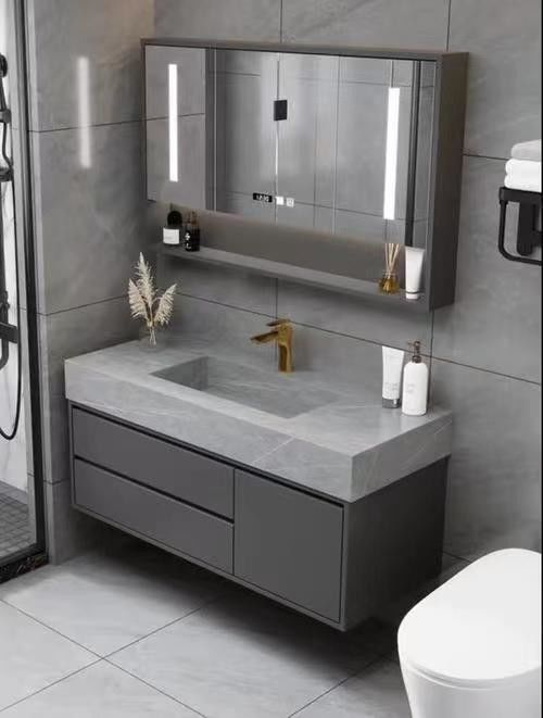 Vanità del bagno dell' hotel di lusso rettangolare con lavandino e cassetti di stoccaggio in design moderno