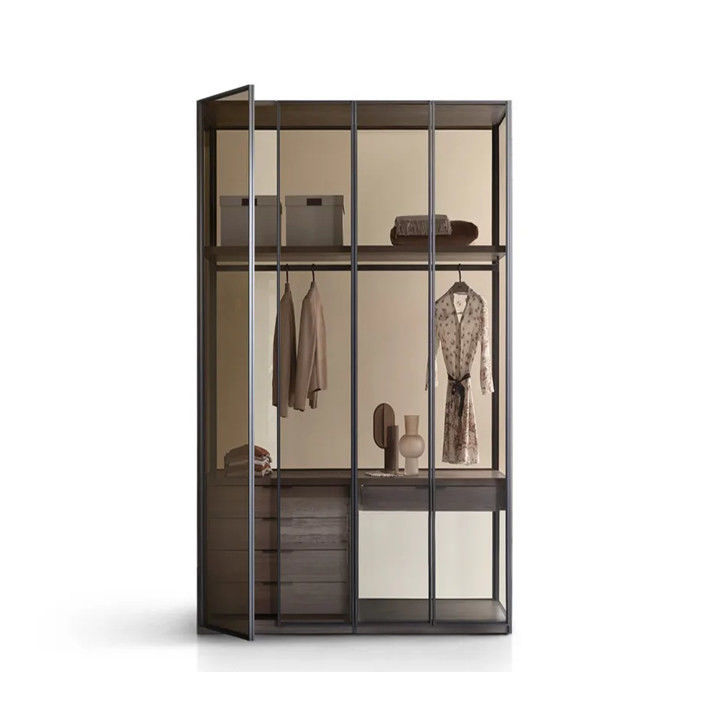 OEM ODM Acceptabile Armadio in legno massello con colori metallici Porte in vetro in alluminio